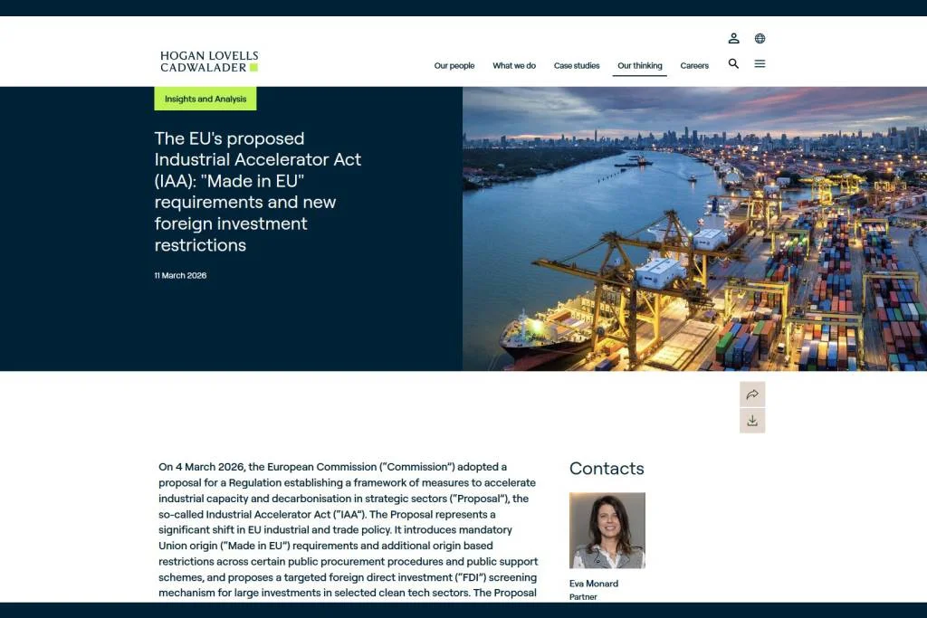 Made in EU requirements and new foreign investment restrictions